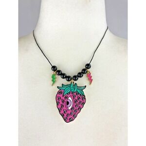 Creepy Cute Strawberry Lightning Handmade Necklace Jewelry Kawaii Witchy Goth